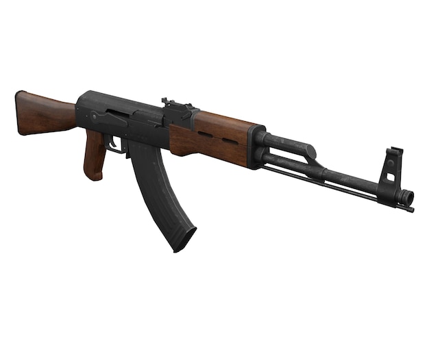 Fuzil de assalto Kalashnikov renderização 3d isolado no fundo branco