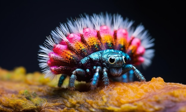 Fuzzy Caterpillar auf Pilz-Makrofotografie