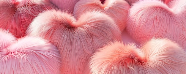 Fuzzy Love 3D Pelzherzen mit einer pastellroten und roten Farbpalette, die romantischen Designs Wärme und Weichheit verleihen