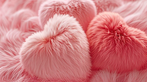 Fuzzy Love 3D Pelzherzen mit einer pastellroten und roten Farbpalette, die romantischen Designs Wärme und Weichheit verleihen