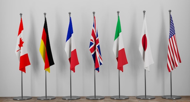 Foto g7-gipfelflaggen der mitglieder der g7-gruppe der sieben und liste der länder der gruppe der sieben