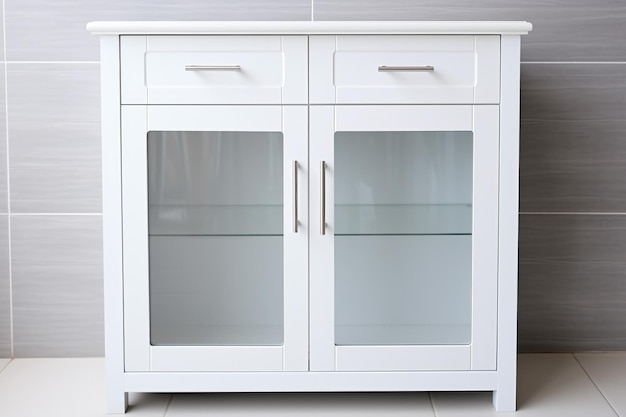 Foto un gabinete blanco con puertas de vidrio en un baño