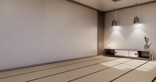 Gabinete com design de madeira, interior da sala zen, estilo japonês moderno, decoração. Renderização 3D