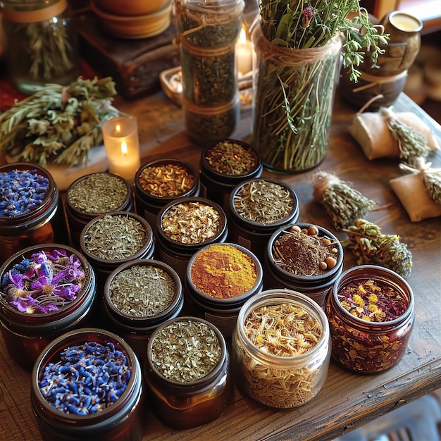 Foto gabinete de farmacia de hierbas medicinales y productos botánicos