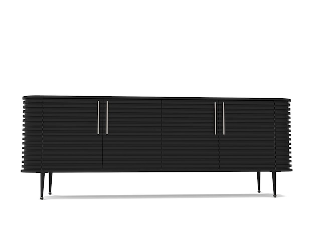 Gabinete de madera moderno negro de lujo aislado en la colección de muebles blancos