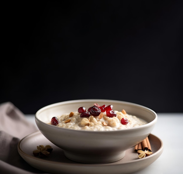 Gachas de avena tradicionales para el desayuno con bayas generadas por IA