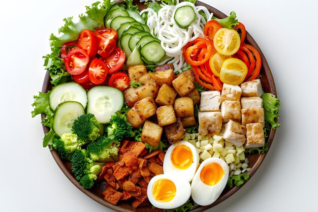 Foto gado o verduras mixtas con la salsa de maní aislada sobre un fondo blanco