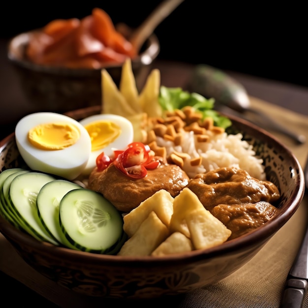 Foto gadogado comida tradicional indonesia mezcla de verduras hervidas o al vapor servidas con salsa de maní