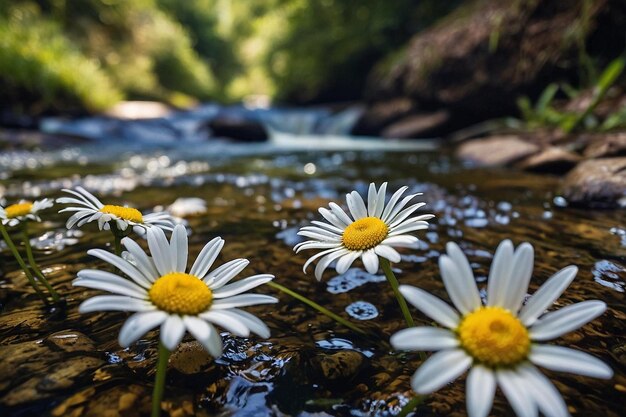 Foto gänseblümchen an einem babbelnden bach