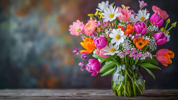 Gänseblümchen und farbige Eier mit Ostern-Thema im Hintergrund