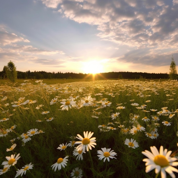 Gänseblümchenfeldlandschaft für Tapeten