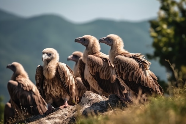 Gänsegeier Gyps fulvus Schwarm großer Greifvögel KI