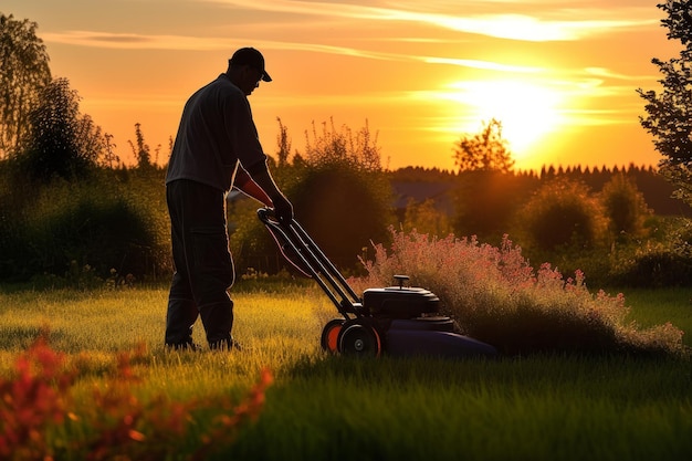 Gärtner mäht Gras Generate Ai