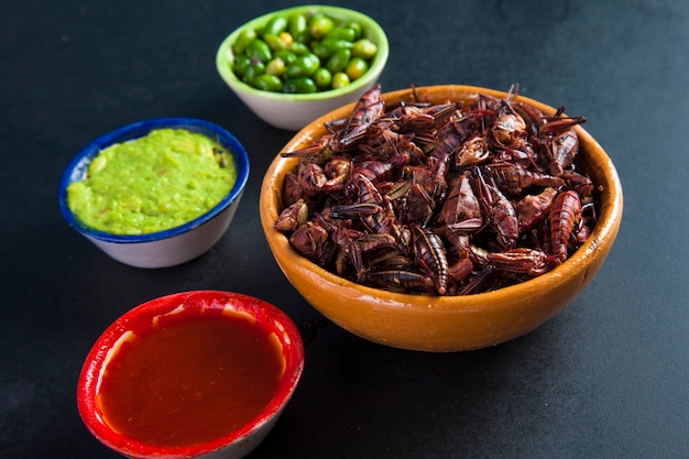 gafanhotos chapulines snack. Comida tradicional mexicana