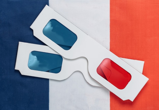 Gafas 3D anaglifo en la bandera de Francia