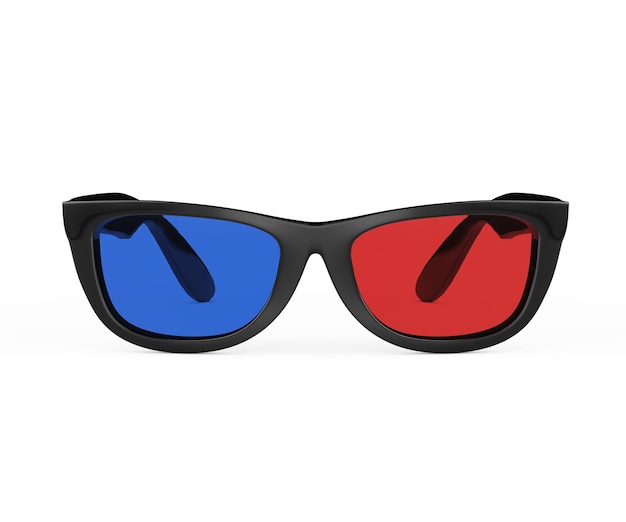 Gafas 3D en estilo retro sobre un fondo blanco. Representación 3D