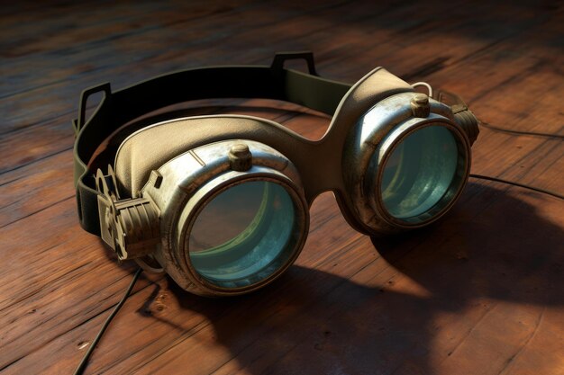 Gafas de aviador antiguas sobre un fondo de madera Imagen Premium generada con IA