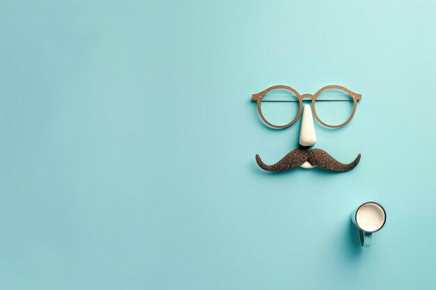 Foto gafas y bigote sobre un fondo azul perfecto para eventos temáticos y perfiles en las redes sociales