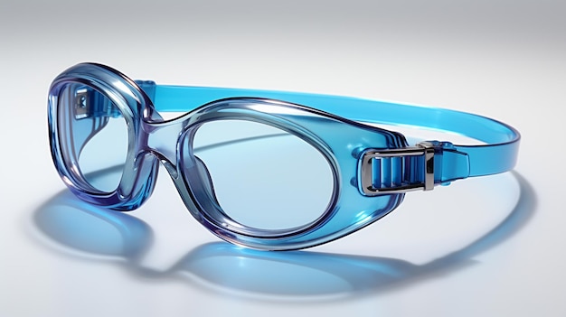 gafas de buceo azules con gafas sobre fondo gris