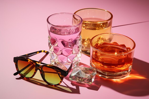 Gafas cosméticas en rosa