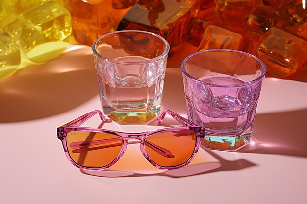 Las gafas cosméticas en rosa