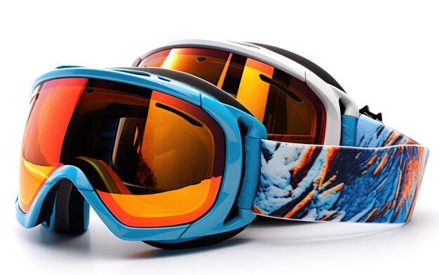 Gafas de deportes de nieve sobre un fondo blanco