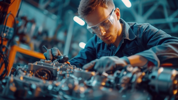 Las gafas de ingeniería protegen a los ingenieros industriales que operan máquinas