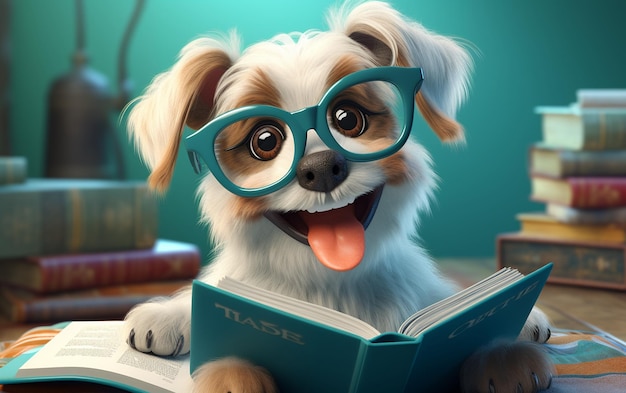 Gafas de lectura para perros de dibujos animados en 3D