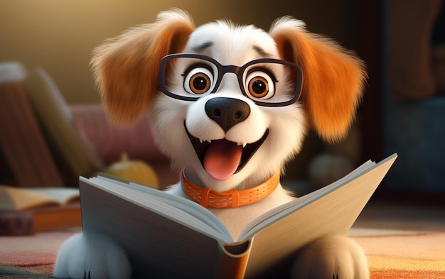 Gafas de lectura para perros de dibujos animados en 3D