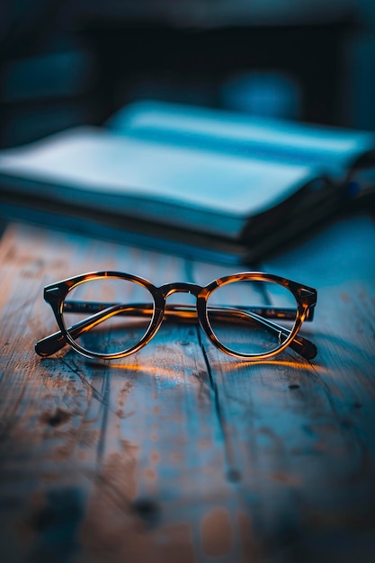 Foto gafas en una mesa de madera