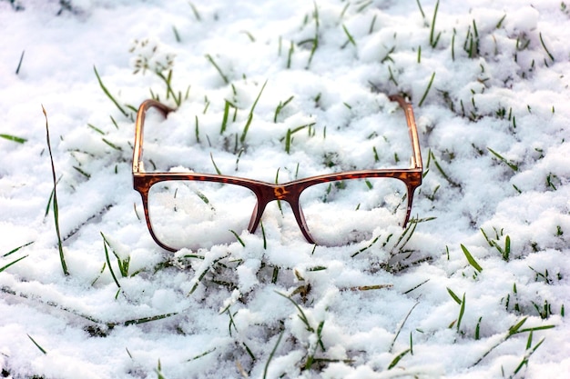 gafas de moda se encuentran en el concepto de tema de invierno de nieve