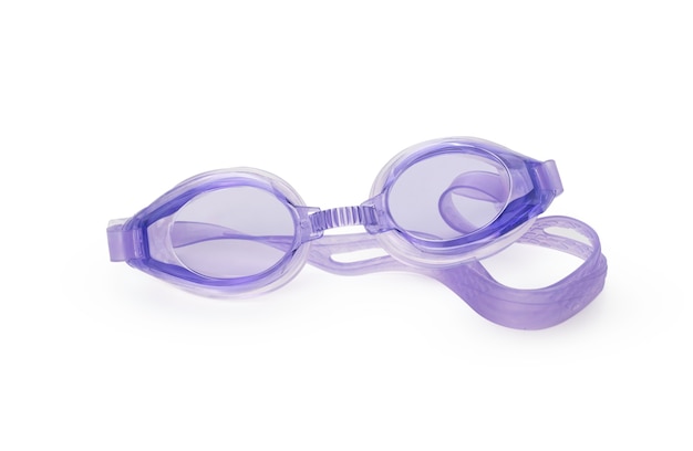 Gafas de natación violetas aisladas sobre fondo blanco fondo blanco