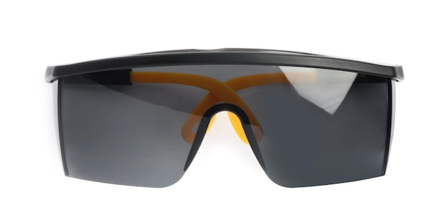 Gafas protectoras aisladas en la vista superior blanca Equipo de seguridad