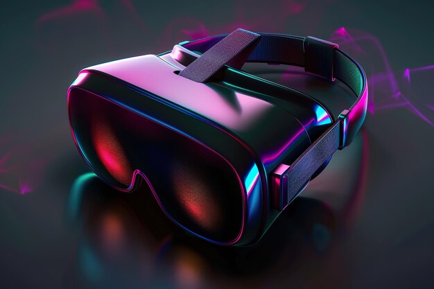 Foto gafas de realidad virtual fondo oscuro con colores de neón ai generativo