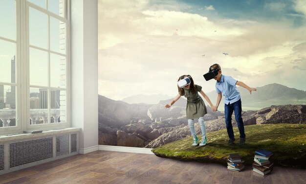 Foto gafas de realidad virtual para niños. técnica mixta