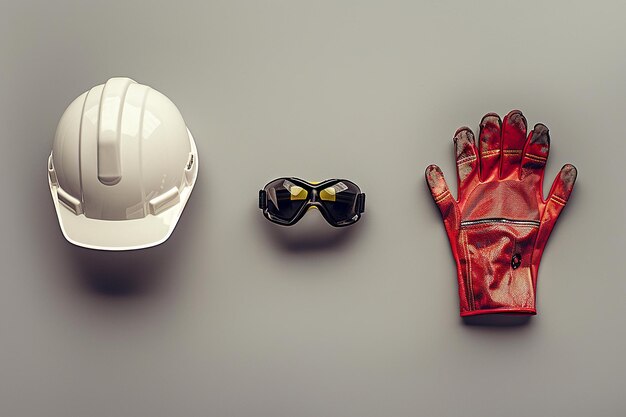 Foto gafas de seguridad con casco y guantes de trabajo