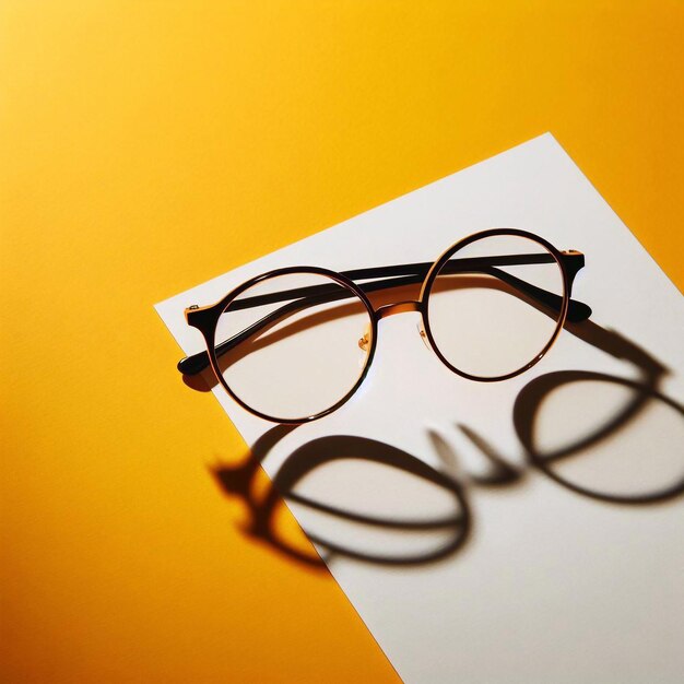 Foto gafas sobre un fondo amarillo brillantegafas sobre un terreno amarillo brillante