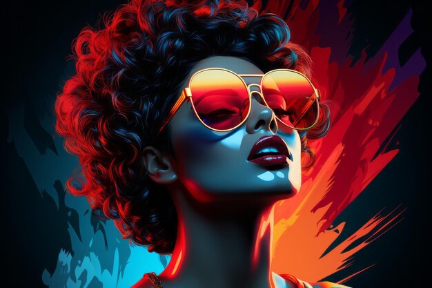 En gafas de sol Arte pop figurativo de una mujer Hermosa imagen de ilustración AI generativa