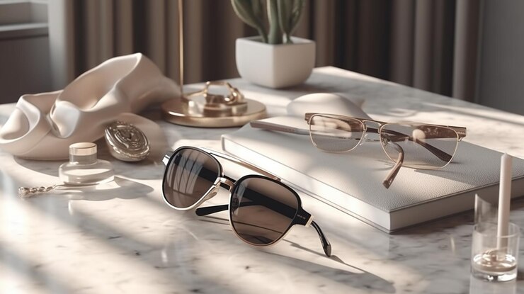 Gafas de sol con estilo en la mesa en roomgenerative ai