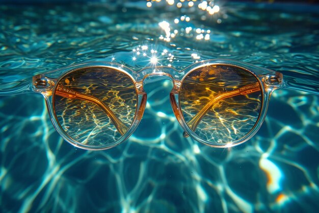 gafas de sol flotan en el agua en un clima cálido y soleado