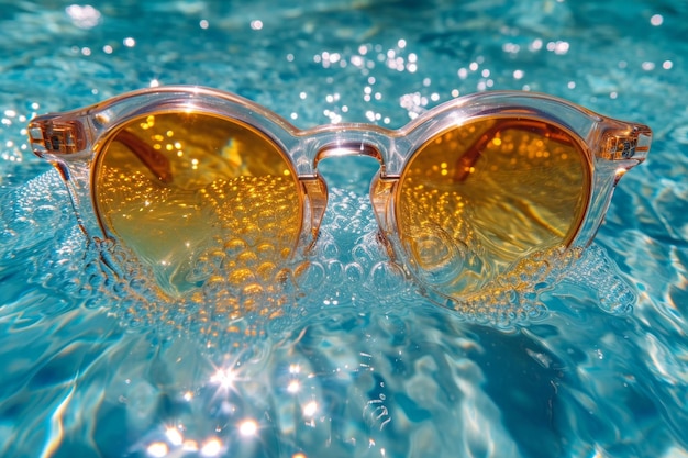 gafas de sol flotan en el agua en un clima cálido y soleado