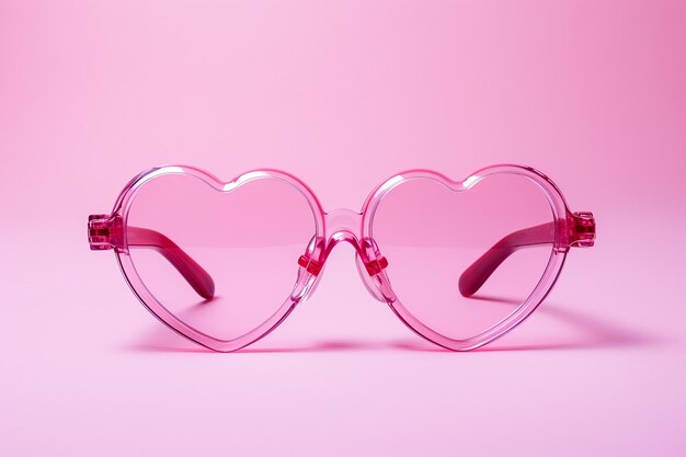 Gafas de sol en forma de corazón rosa tarjeta de día de San Valentín amor y concepto minimal romántico gafas de corazón en rosa en busca de amor ver el mundo de una manera diferente símbolo de amor romántico