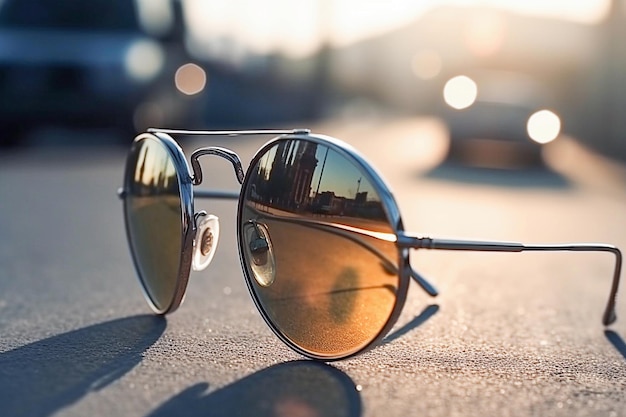 Las gafas de sol generativas Ai yacen en la carretera.