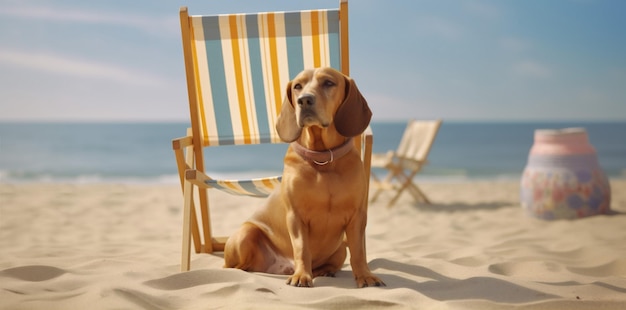 Gafas de sol perro divertido verano mascota playa vacaciones silla perezoso relajarse IA generativa