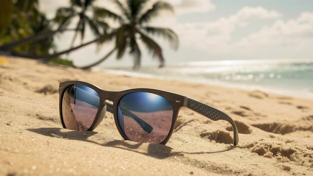 Gafas de sol en la playa de arena