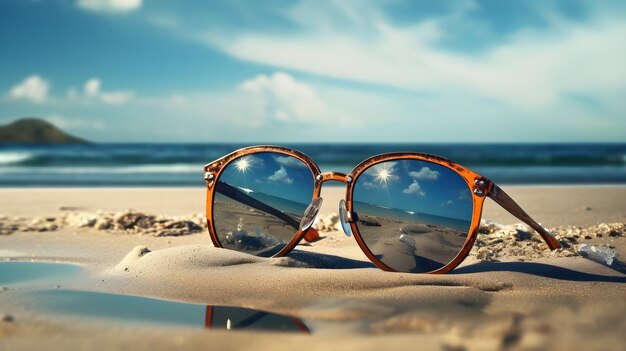 gafas de sol en la playa en el día soleado