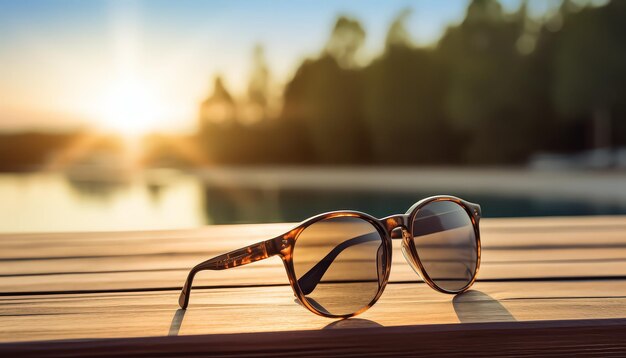 Gafas de sol con reflejo al atardecer