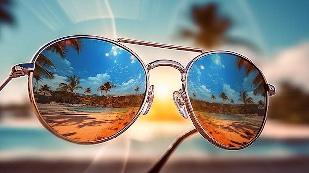 Gafas de sol con un reflejo de la playa