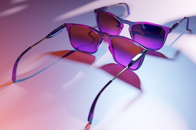 Gafas de sol rosas realistas en una ilustración 3d de fondo monocromo