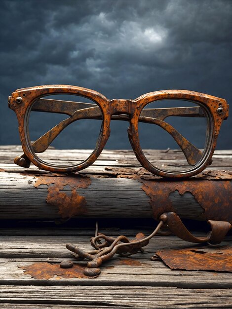 Foto gafas viejas sobre un fondo de madera